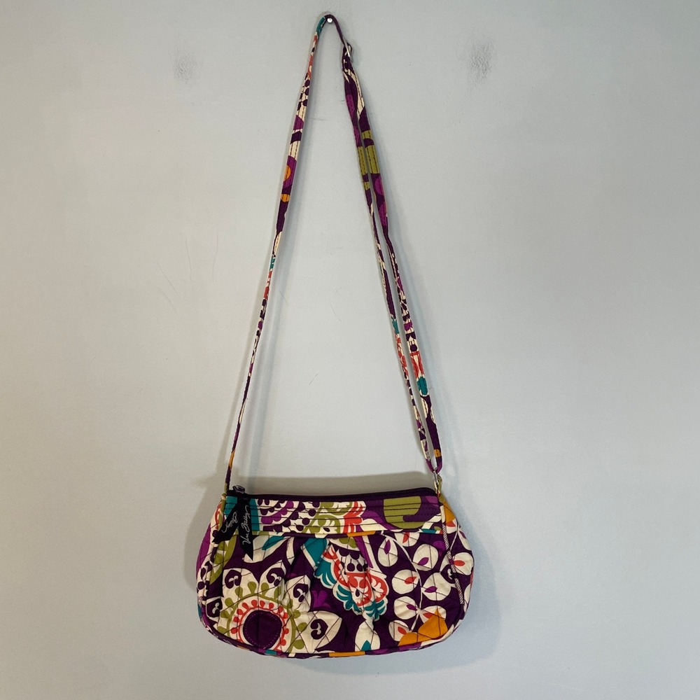 Vera Bradley Quilted Plum Crazy Shoulder Bag Purple Floral Small Purse Y2K